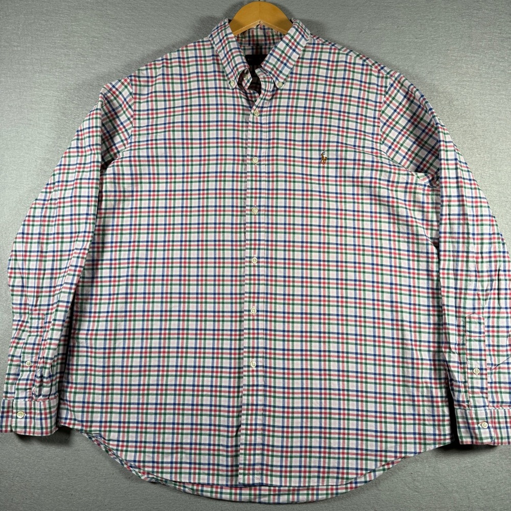 Ralph Lauren Men XXL Long Sleeve Cotton Tattersall Check Button Down Shirt Multi
